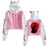 New Demon Slayer Cat Ear Color Block Hoodie - Plus Velvet, Loose Fit, Casual Pullover
