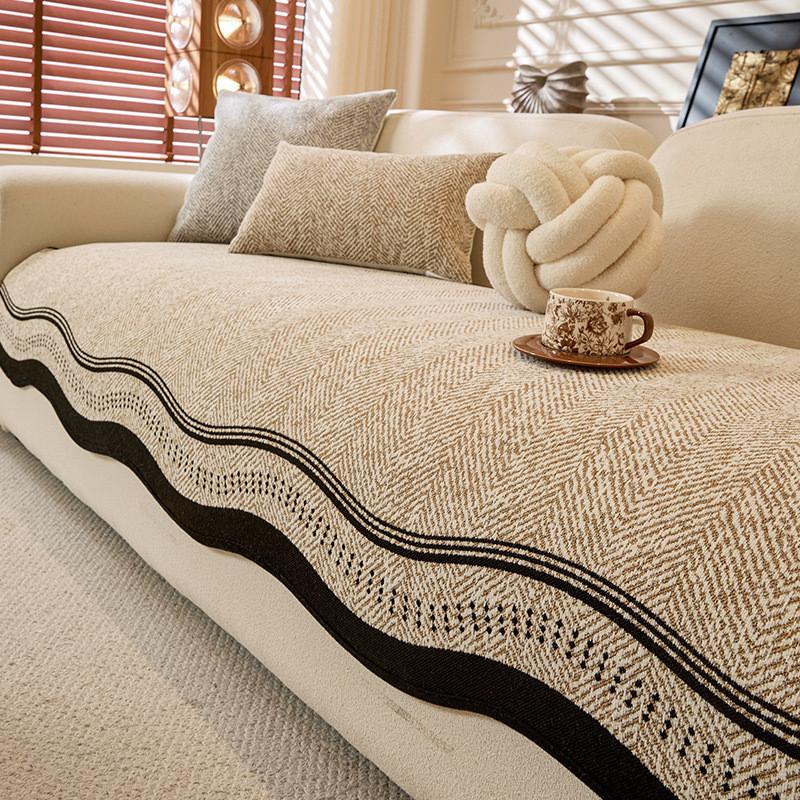1pcs Wave Shape Chenille Sofa Cover Modern Durable Straight Row Seat Cushion Living Room Dustproof Non Slip Furniture Towel