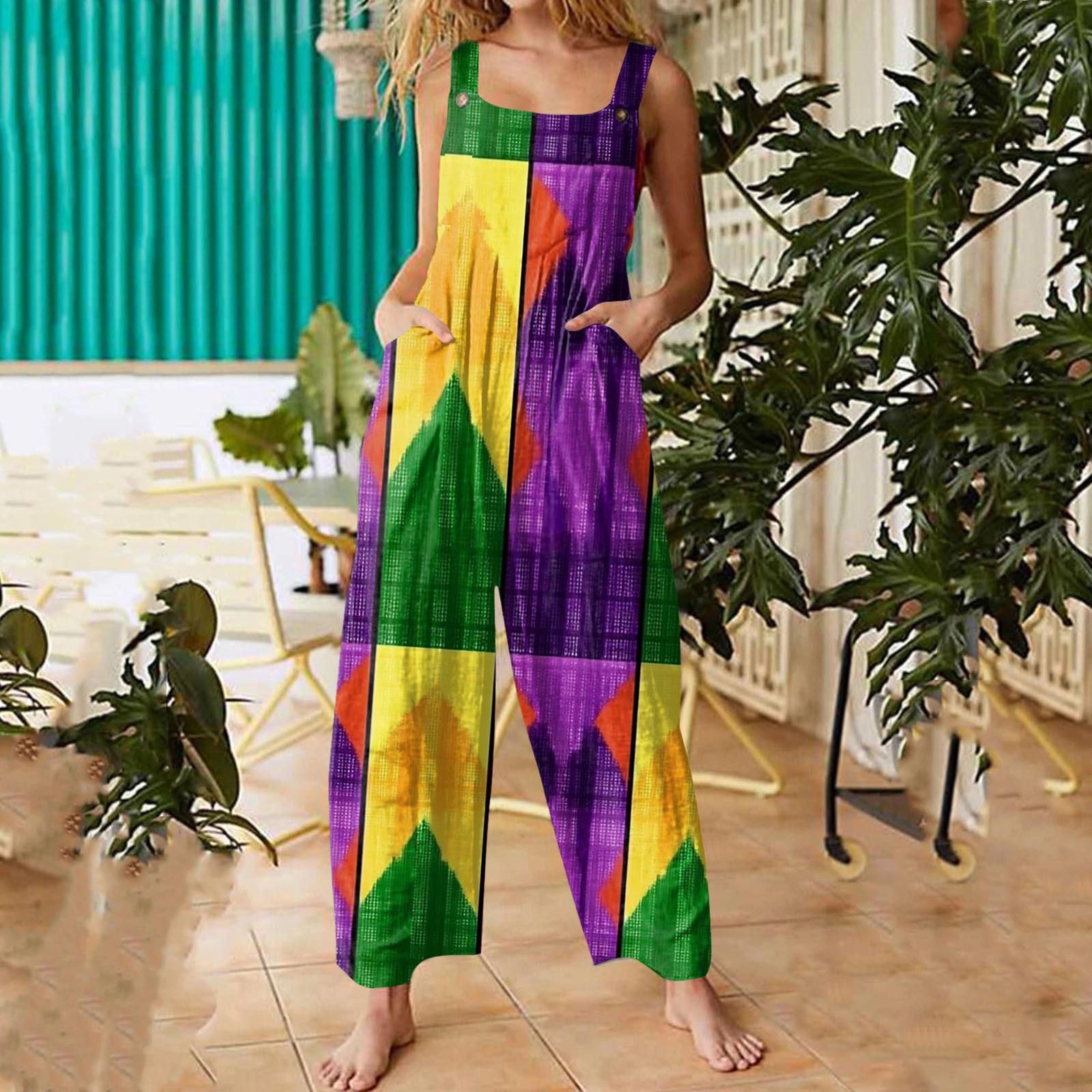 

Женские повседневные комбинезоны, комбинезоны, регулируемые бретели, без рукавов, принт Карнавал , удобные ромперы с карманом S