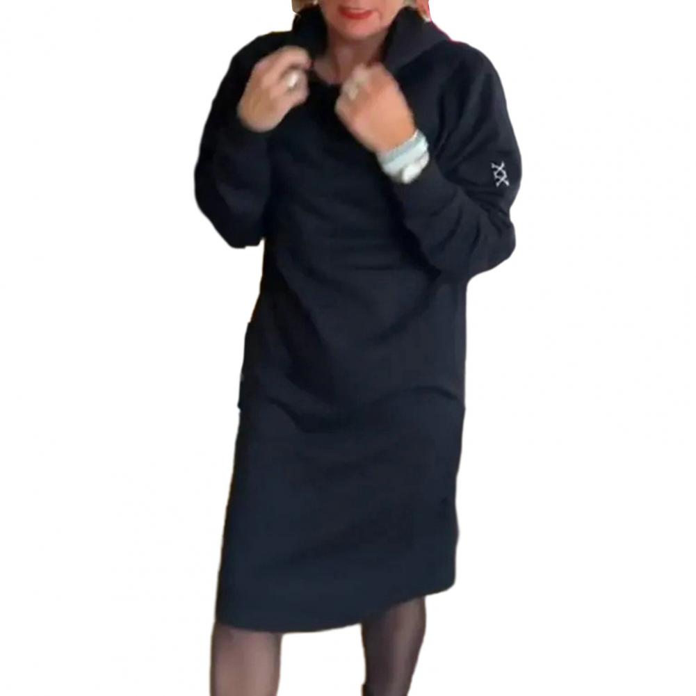 Women Dress Hooded Loose Solid Color Long Sleeve Pullover Knee Length Thick Warm Casual Fall Spring Midi Dress