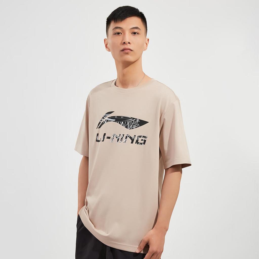 LI-NING Men's Short Sleeve T-Shirt Summer Skin-Friendly Comfortable Breathable Crew Neck Casual Fashion Loose Sports Top