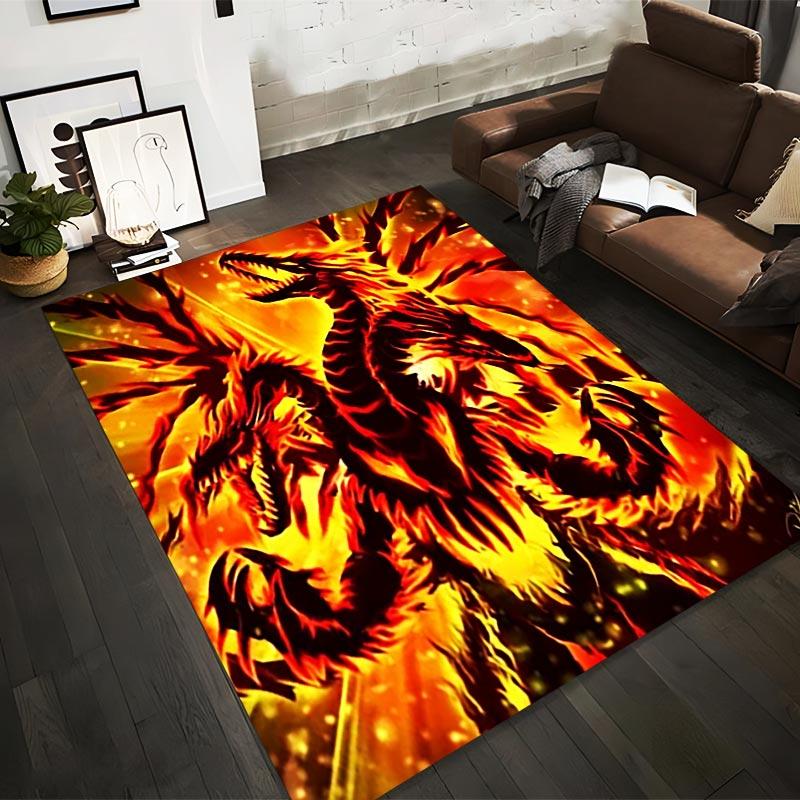 Fiery Three-Headed Dragon Carpet with Fire Design in Vibrant Fantasy Style Suitable for use as an anti-slip1 for1room and bedroom sofas 40x60cm( 15x23in )