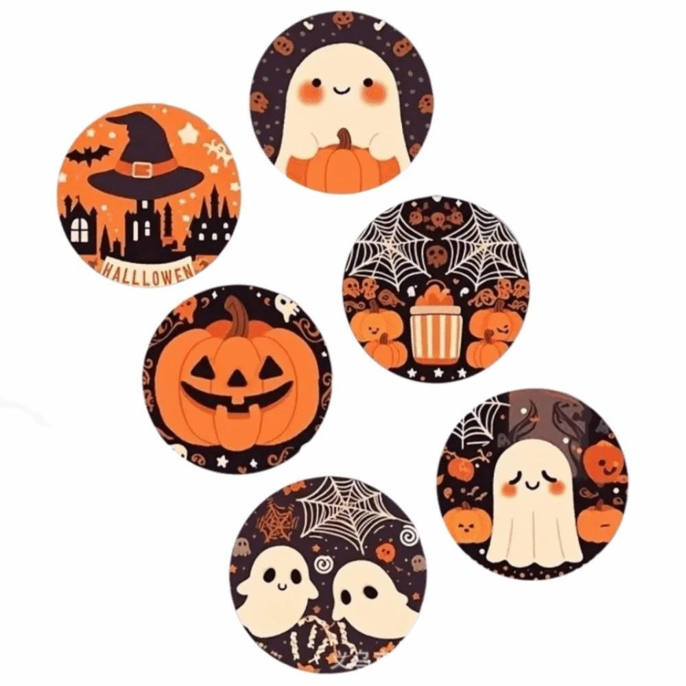 6pcs Wooden Halloween Coasters Pumpkin Heat Insulation Pad DIY Halloween Cup Mats Halloween Party