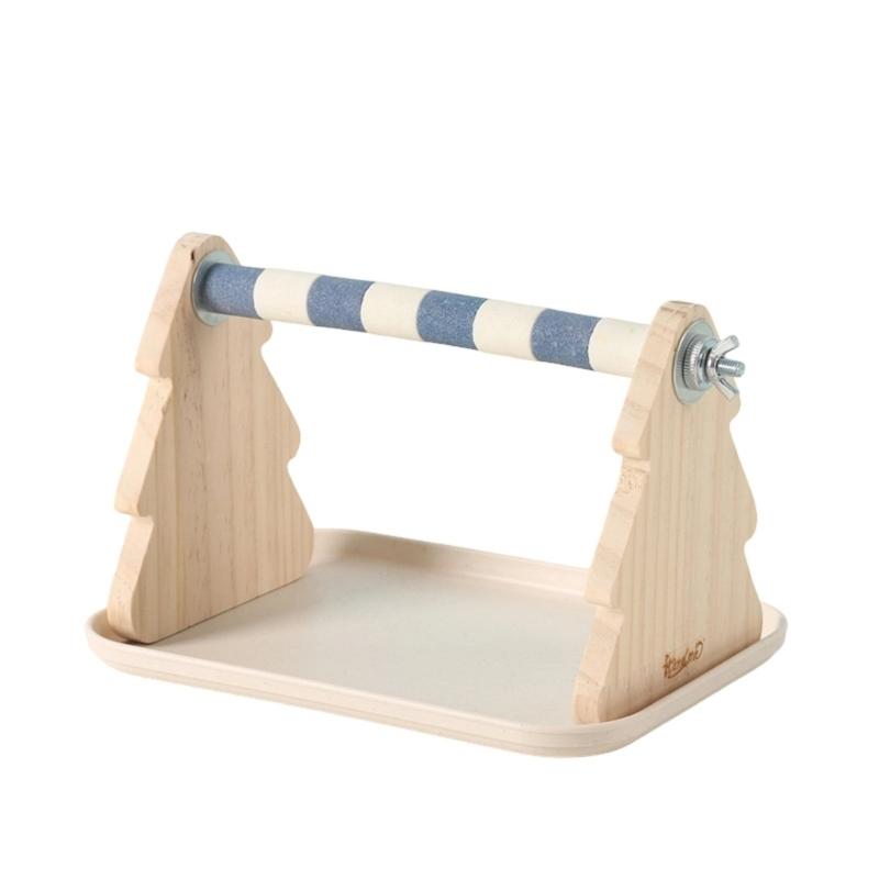 Solid Wood Parrots Resting Perch Sanded Surfaces Design Trimming Stand For Nail Beak Trimming And Interaction Activity Toy