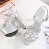 Catwalk Artifact Model High Heels Fine with Sexy Black Platform 15cm Heels Ultra-High-Heel Sandals