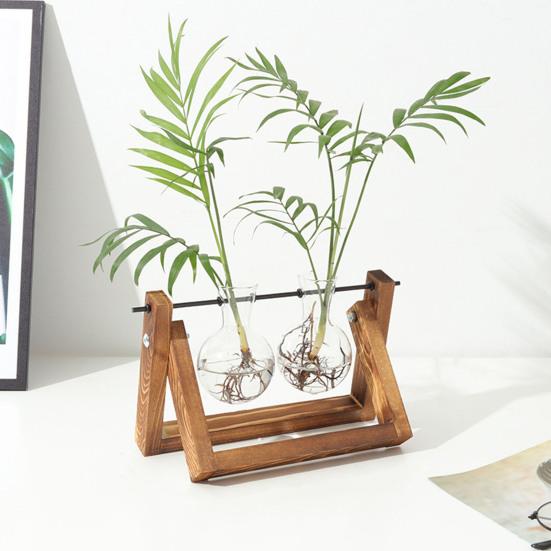 Yousheng 1/2/3Pcs Plant Terrarium with Wooden Stand Transparent Glass Bulb Vase Table Centerpiece Hydroponic Flower Holder Plants Container Decoration
