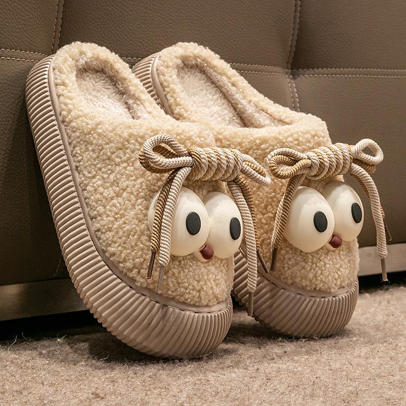 

Big eyes cotton slippers women s winter new home warm cotton drag girls velvet cotton shoes non-slip wool slippers 36-37 хакі