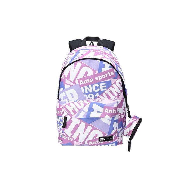 

Anta Student Sports Letter Print PU Backpack Unisex Backpack Peach-Blossom-Pink Champagne-Purple 192138151-3 Apricot Blossom Pink/Champagne Purple