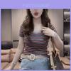 Summer Vintage Striped T Shirt With Embroidery For Women