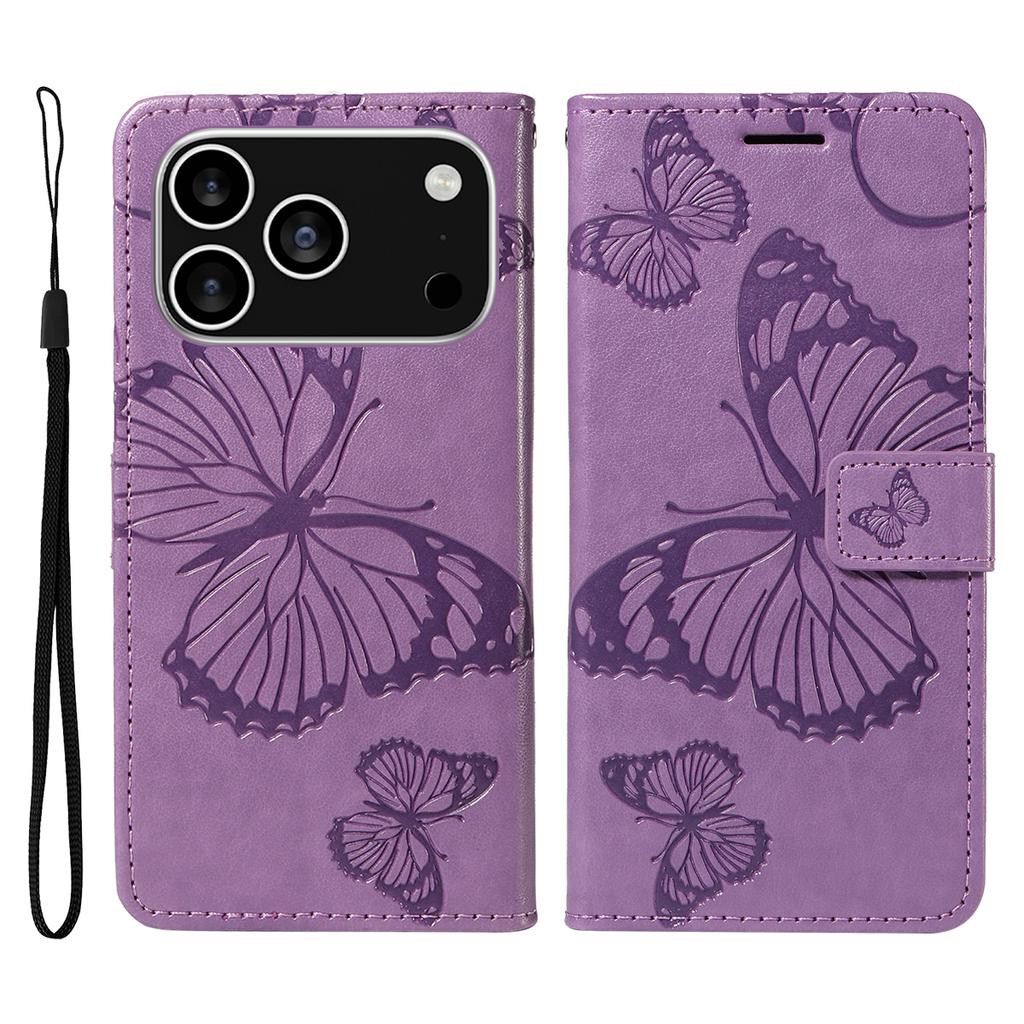 For iPhone 17 Pro Wallet Case Floral Butterfly Imprinted Leather Phone Cover Stand