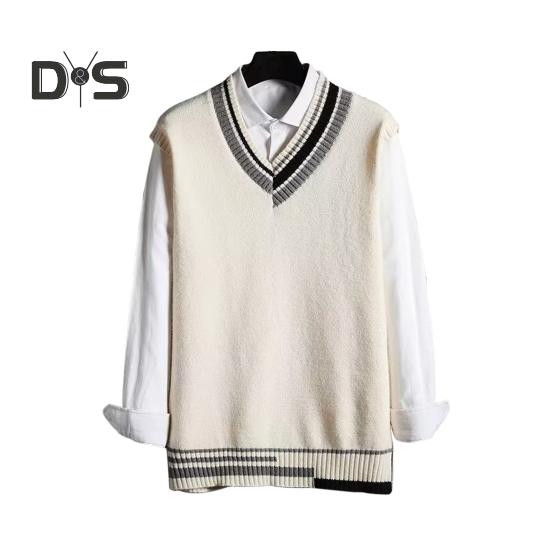 

Мужской жилет, свитер с V-образным вырезом, без рукавов, свободный, цветной, вязаный, пуловер, средней длины, утолщенный, в деловом и чопорном стиле XXL белый