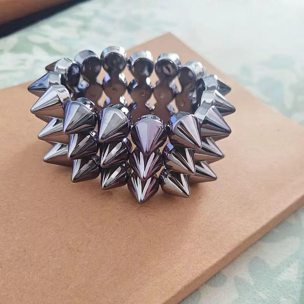 Three-row Punk Style Bracelets Y2K Jewelry Goth Rock Bangle Cool Rivet Cone Bracelets  Hip-hop
