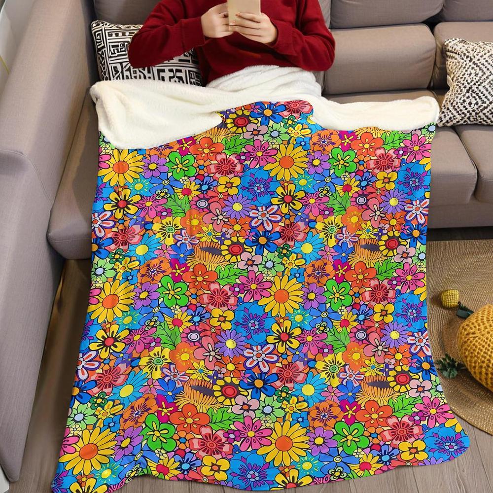 Psychedelic Flower Burst Flannel Blanket Warm Soft Halloween Christmas Couch Warm Cozy Decorative Decor Gift for All Season