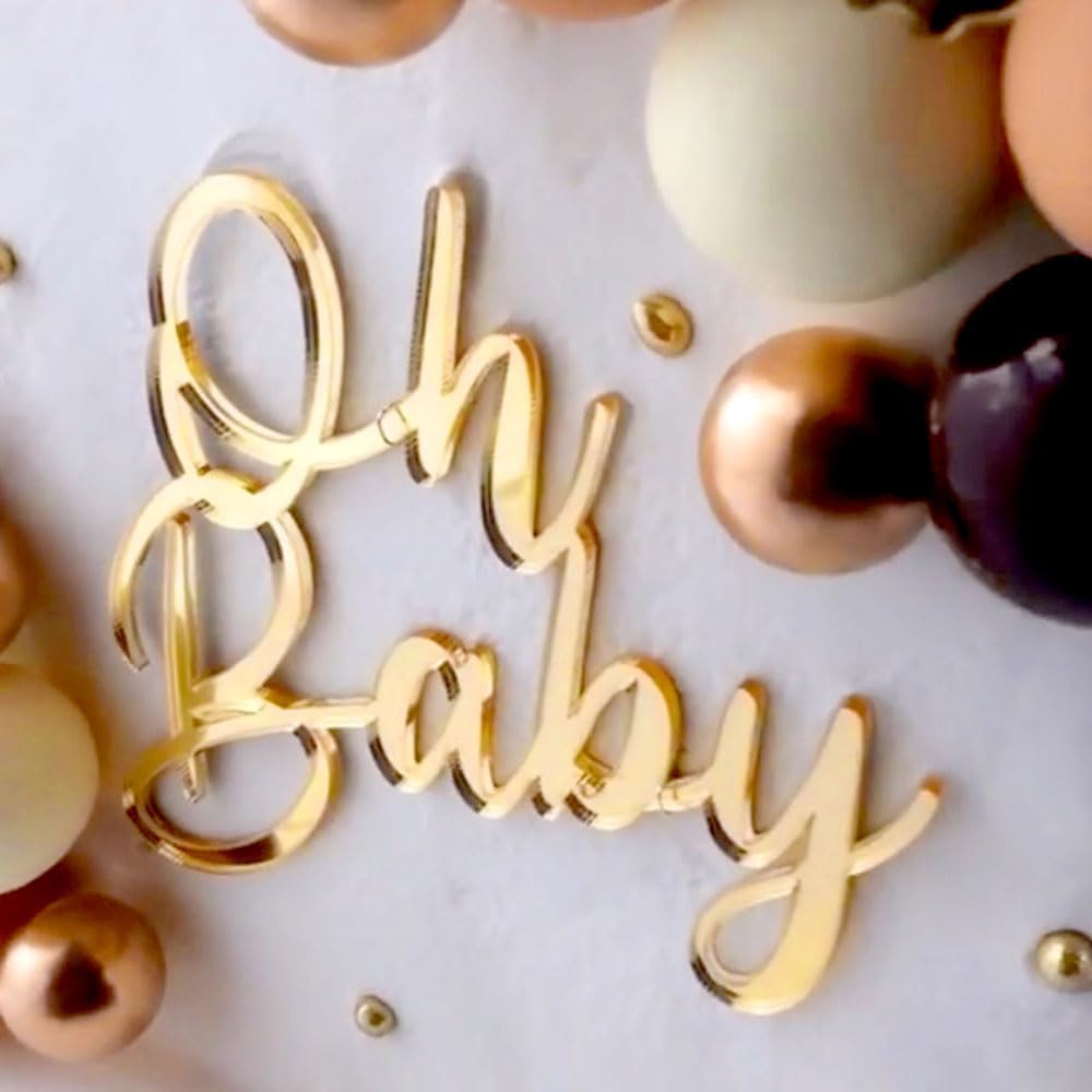 Oh Baby Cake Topper, 10pcs Acrylic Cake Toppers Oh Baby Sign Cupcake Toppers Cake Decorating Supplies Kit Cupcake Topper Mirror Gold Birthday
