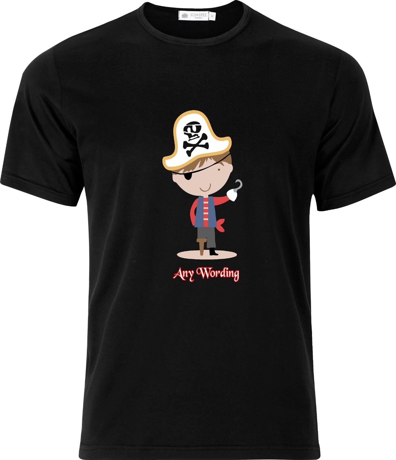 Personalised Pirate Boy Full Colour D.T.F Black Cotton T Shirt Mens Womens Tees Top S