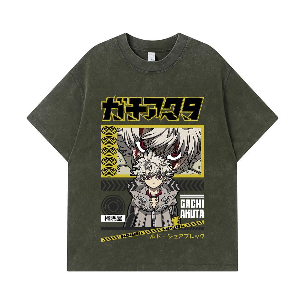

275 GSM Washed T-shirts 100% Cotton Gachiakuta V10 Rudo Print Unisex Heavy Cotton T Shirt S армия зеленый