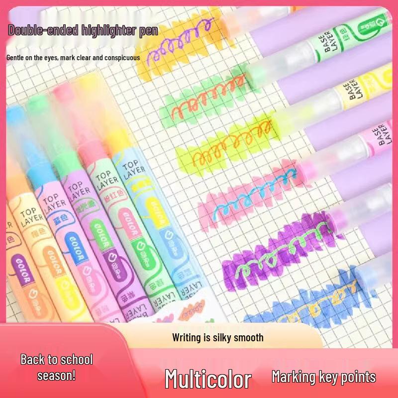 Back-to-School Essentials: Layered Double-Headed Highlighter for Students - Colorful Journal Marker