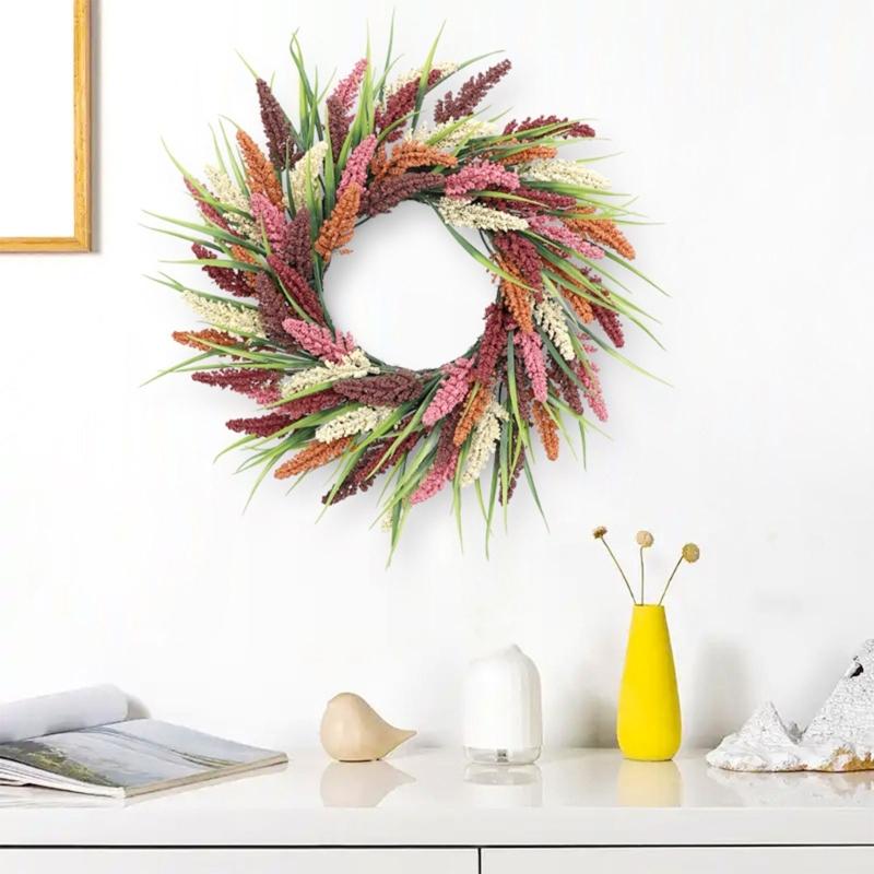 Realistic Simulated Wheat Wreath Fall Harvest Festival Wreath For Front Door Mantels Porch Garden Display And Thanksgiving Party Centerpieces