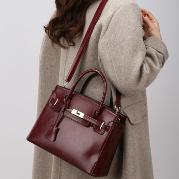 Vintage-Tragetasche mit Schloss, Damen-Schultertasche