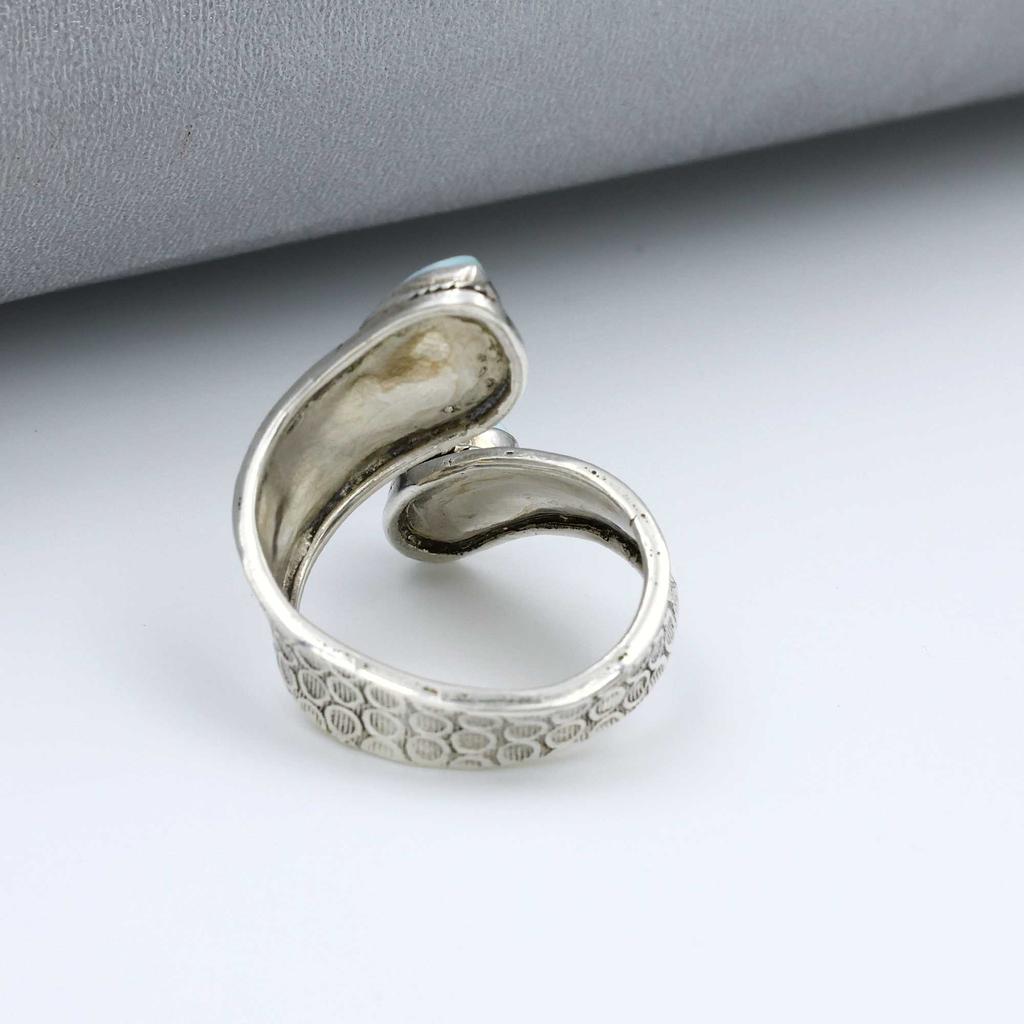 925 Sterling Silber Natürlicher Larimar Edelstein Geburtsstein Ring, Statement Ring, Böhmischer Ring