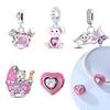 Plated 925 Silver Pink Cradle Bear Charms Fit 925 Charms Bracelet Beads Jewelry Gifts for Women