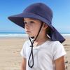 Children's Outdoor Wide-Brim Neck-Protection Hat, Breathable Mesh Sun Hat with Windproof Cord, Beach Play Hat