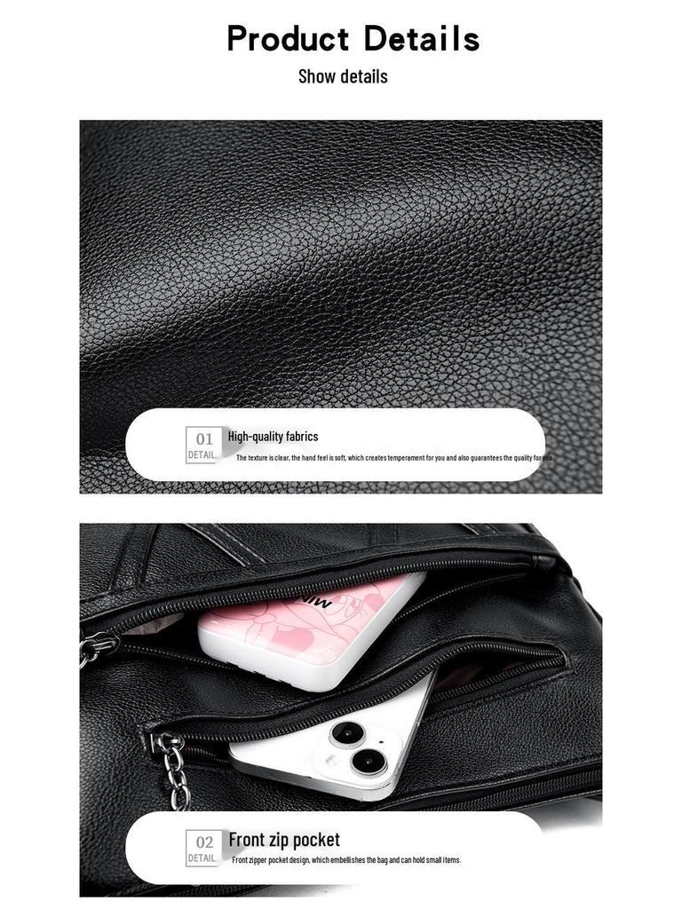 Genuine Leather Multi-Layer Women's Crossbody Bag - Soft, Versatile, and Spacious for Middle-Aged and Elderly Mothers