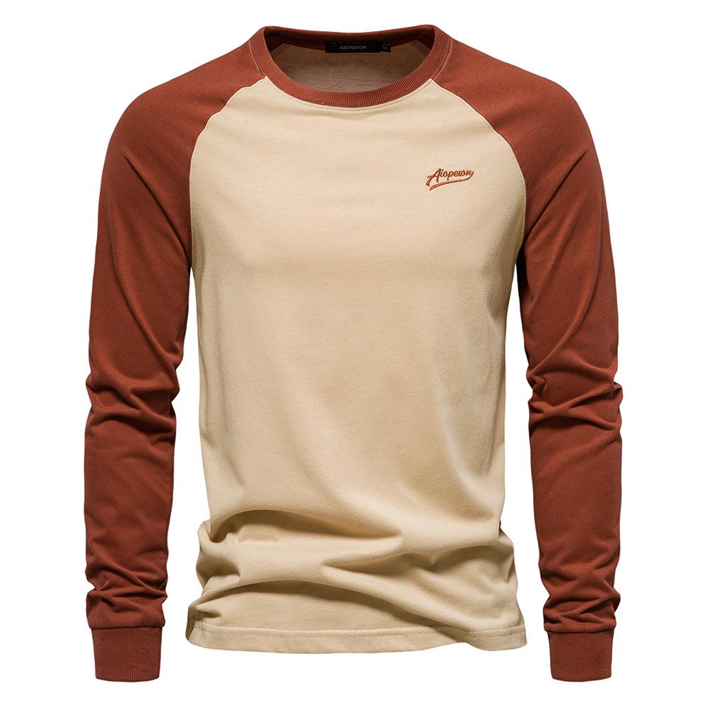 Raglan Sleeve Men's Bottoming Shirt Long Sleeve Splicing T-shirt Men's Casual Men's Cotton T-shirt
