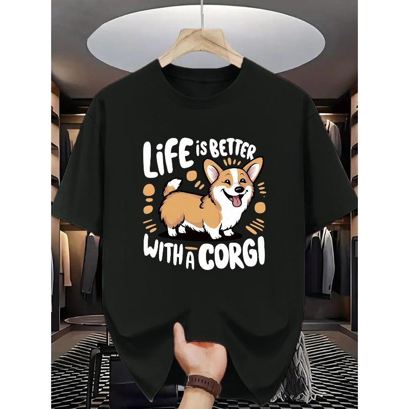 

European Size Corgi Lovers Graphic T-Shirt - Bright Orange Casual Summer Tee with Life is Better with a Corgi Print, Round Neck Short Sleeve Shirt S чёрный