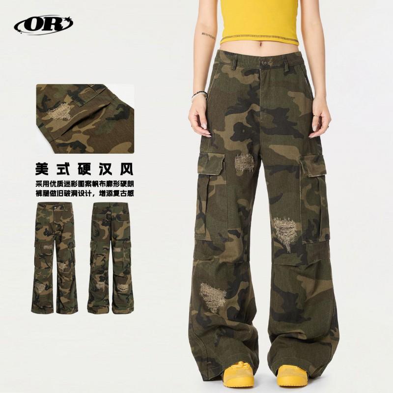 Pantaloni Cargo Mimetici Uomo Donna Con Buchi Usurati Multi-Tasca Vestibilità Rilassata Stile Workwear Pantaloni Streetwear Abbigliamento Casual