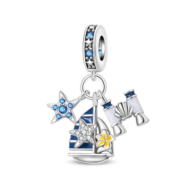 925 Silver Luminous Blue Ocean Series Octopus Starfish Charms Beads For Women Fit Bracelet DIY Jewelry Gifts