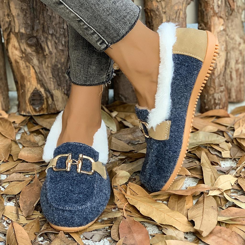 Women Winter Casual Shoes New Moccasins Soft Flat Non-slip Loafers Fashion Comfort Warm Plush Bow Slip on Female Cotton Shoes