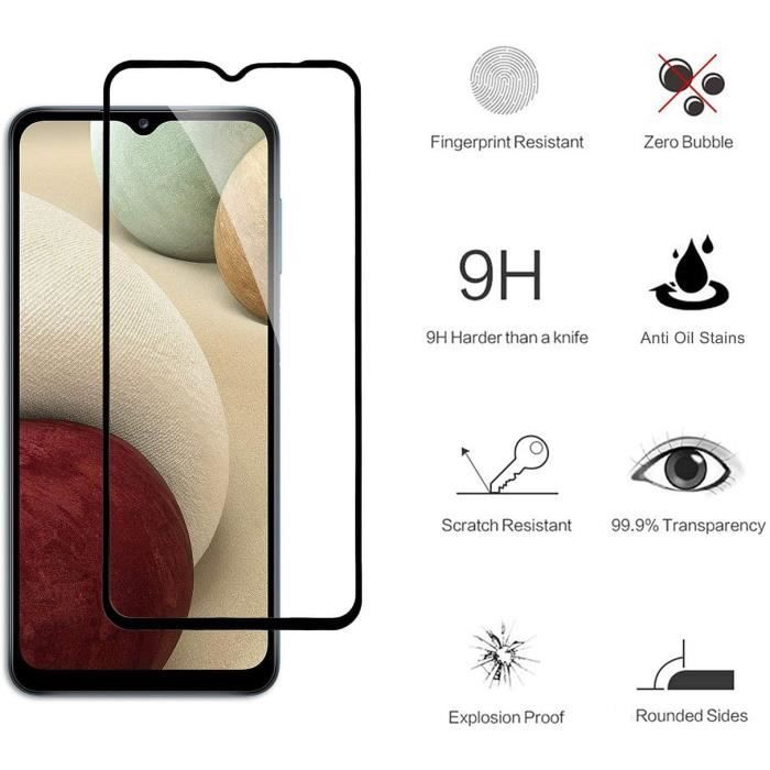 Film de protection en verre trempé - Samsung - A12 - Pack de 2 - Anti trace - Résistance 9H