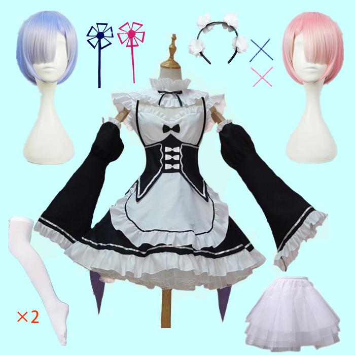 In Stock  Re:zero Kara Hajimeru Isekai Seikatsu Rem Ram Maid Cosplay Costumes  Kawaii  Dresses   Maid