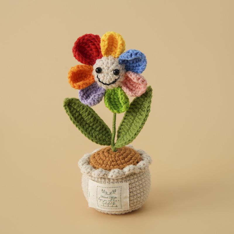 

Sunflowers Crochet Colourful Kintted Flower Potted Artificial Flower Sunflower Table Decor Graduation Gift