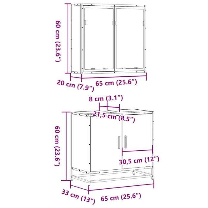 VidaXL Ensemble de meubles de salle de bain 2 pcs Chêne fumé, armoire de rangement, armoire de bain, meuble de toilette 3300887