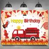 Firefighter Firetruck Theme BackgroundRed Fire Truck Children Boy Birthday Party Decor Baby Shower Photography Backdrop Props