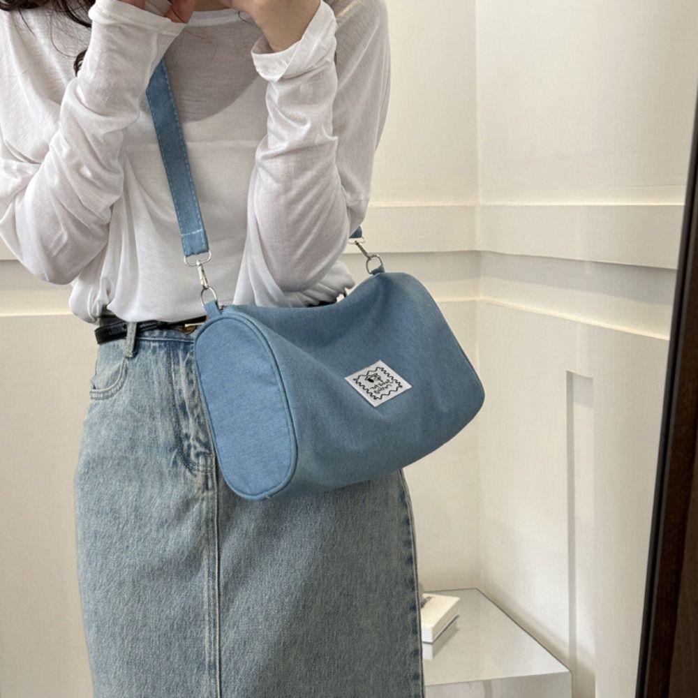 

Blue Denim Shoulder Bag Shoulder Strap Casual Crossbody Bag Trendy Bucket Bag Streetwear синий
