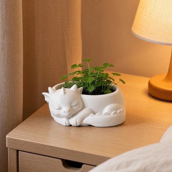 Flowerpot Ornament 3D Printed Sleeping Dragon Shape Matte Large Curved Planter 1 Pc