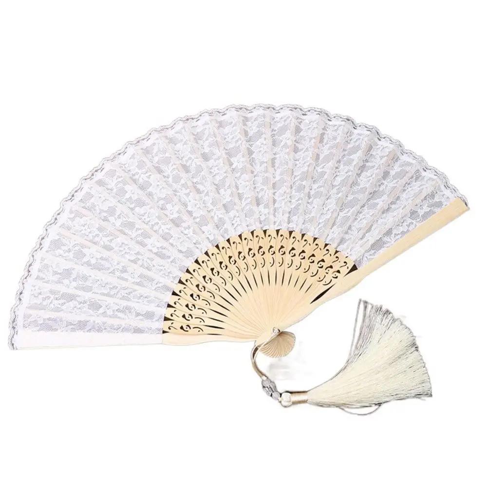 Elegant Portable Folding Fan Fan Flowers Pattern Lightweight Lace Handheld Fans Durable Tassel Pendent Chinese Fan Women