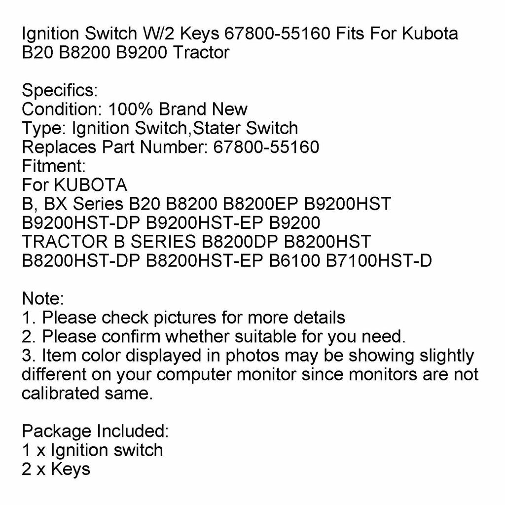 Ignition Switch Key 67800-55160 For Kubota B20 B8200 B9200 Tractor