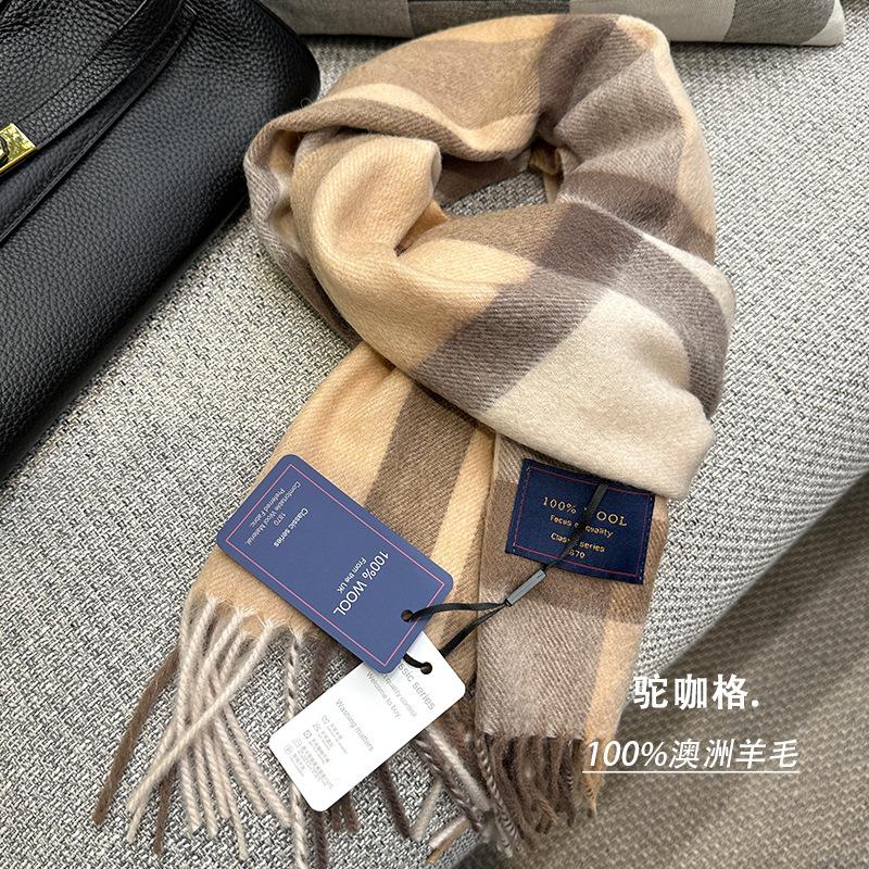 

High Quality 100% Wool Scarf Men Winter Autumn Pure Wool Fashion Classic Warm Thick British Versatile Muffler Male Shawl Women 188-32CM