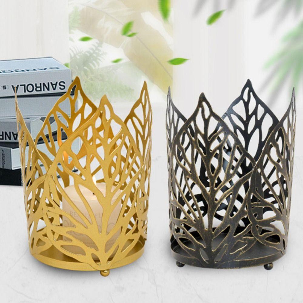 

Exquisite Antique Candlestick Ornament Nordic Iron Candle Stand Hollowed Leaf Candle Holder Table