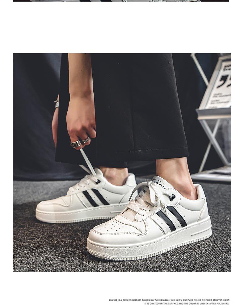 Men's Autumn Leather Breathable Casual Sneakers - Trendy All-Match White Shoes for Teenagers and Students