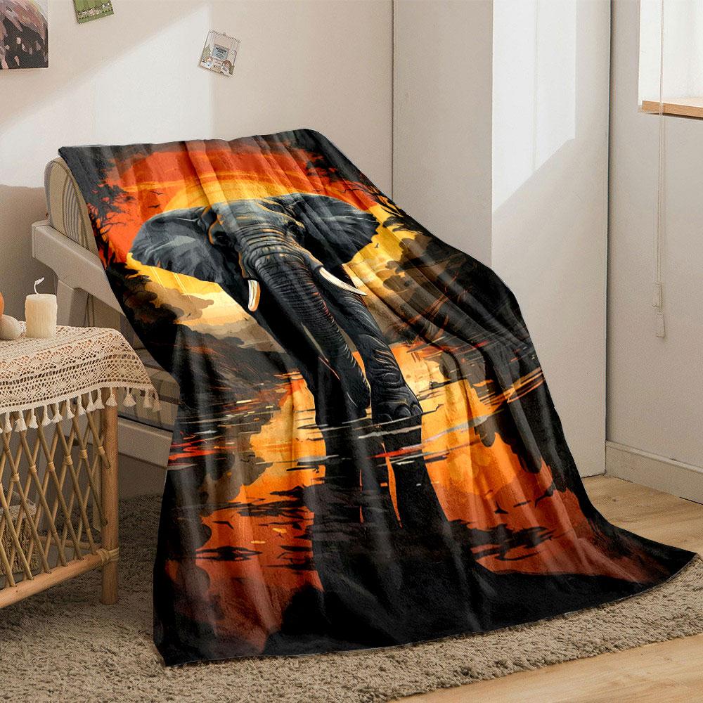 Elephant Sunset River Bedroom Blanket for Livingroom Couch Lunch Break Soft Throw for Friend's Festival Gift