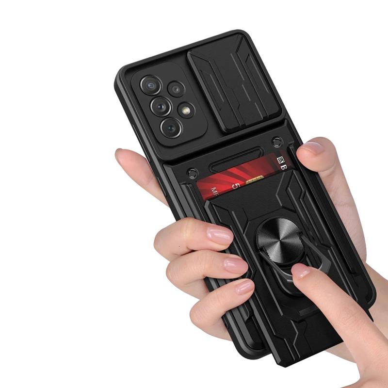 Armor Camera Protect Card Slot Ring Case For iPhone 14 13 12 11 Samsung Galaxy A53 A23 S22 S21 Redmi 10C OPPO Realme A54 A94 Vivo V23E Moto G200 Cover