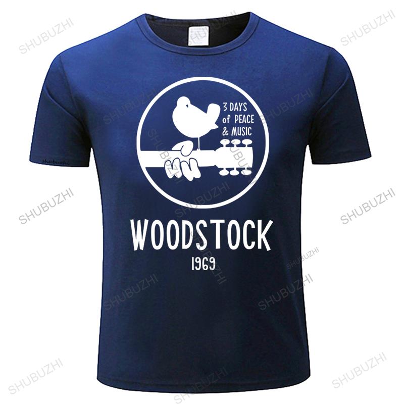 Men White Cotton Tshirt Woodstock 1969 Vintage T Shirt Men Music Short Sleeve Printed Cotton Tee Size Fashion Tee-shirt