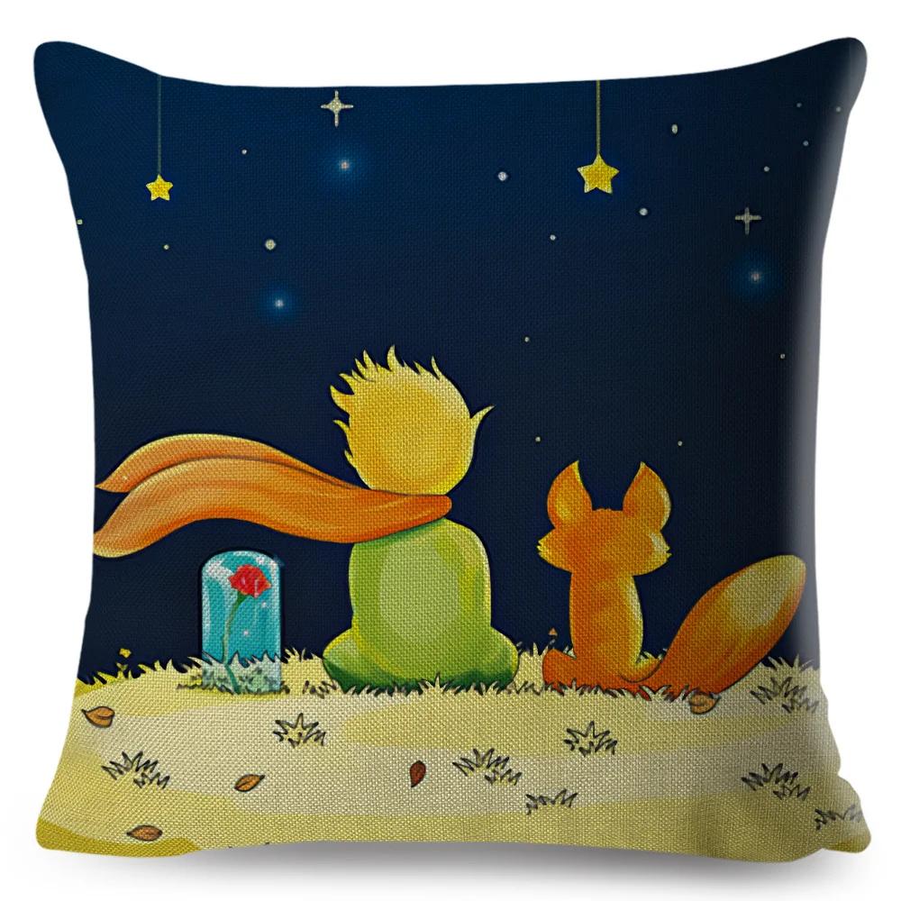 Little Prince Pillow Case Decor Cartoon France Anime Print Cushion Cover for Sofa Home Children Room Linen Throw Pillowcase