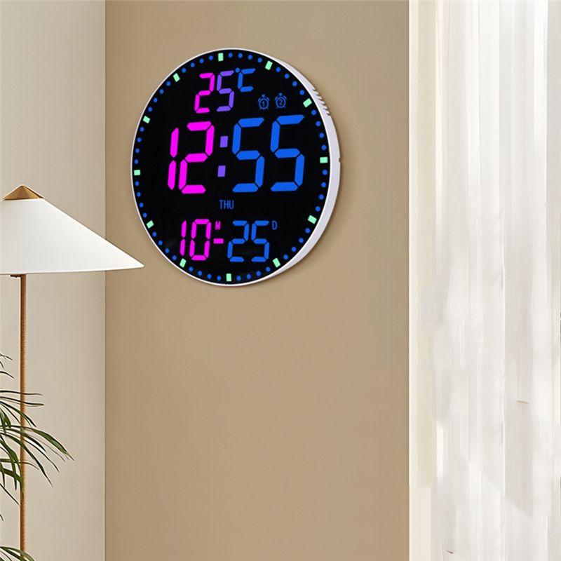 A74E-Digital Electronic Clock Calendar Wall Clock Living Room Decorative Wall Hanging Colorful Smart Clock