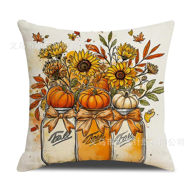 Neue Herbst Sofa Kissenbezug Leinen Einseitiger Blumendruck Kissenbezug Indoor Sofa Set Kissen